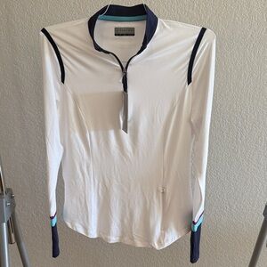 PGA Tour White and Navy Quarter-Zip Long Sleeve Top size s NWT
